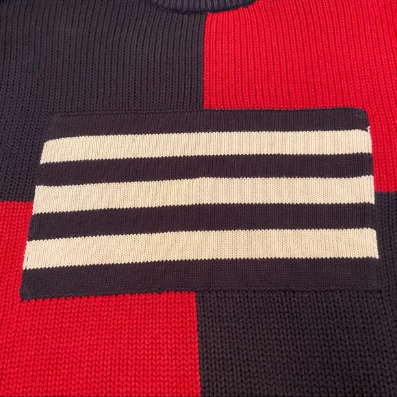 Tommy Hilfiger Size L Red, White and Navy Blue Sweater - Picture 3 of 7